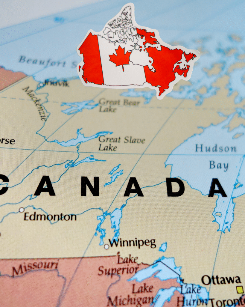 World map highlighting Canada as #1 destination country